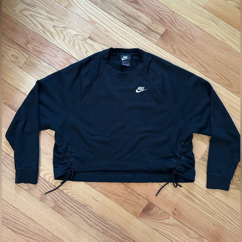 Nike Lace-Up Detail Cropped Sweatshirt – Black – Size Large ✨